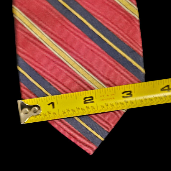 Lauren Ralph Lauren Red Yellow Navy Striped Silk Tie 3.5" Classic Necktie - Picture 3 of 4